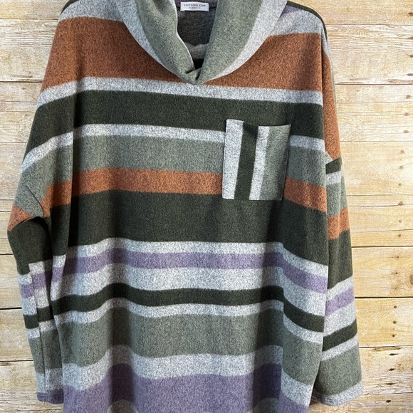 Chic Soul Time To Bolt Sweater Top Striped Multi-Color Cowl Neck NWOT Size 2X - Picture 3 of 11